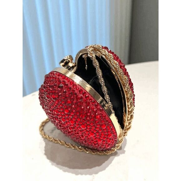 ❤️💎 Jeweled Sparkling Rhinestone Red Heart Shaped Chain Clutch Purse Bag NEW - Picture 8 of 16